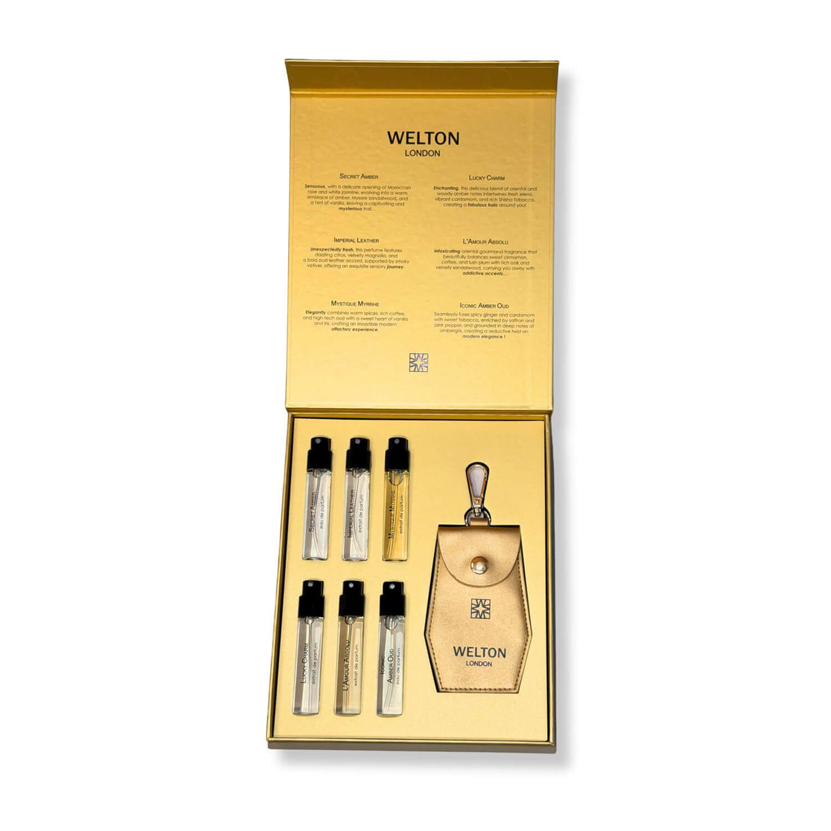 luxury niche perfume brand minimalist style best seller fragrance discovery set 10ml  secret amber imperial leather mystique myrrhe lucky charm amour absolu iconic amber oud high quality unisex parfum including handbag charm pouch