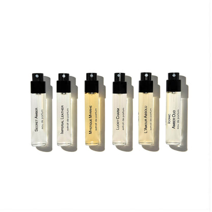 Discovery set six best seller perfume available in 10 ml secret amber imperial leather mystique myrrhe lucky charm amour absolu iconic amber oud high quality unisex fragrance