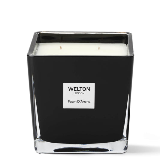 large luxury scented candle black cubic design minimalist style amber floral scent high quality home fragrance to match your interior