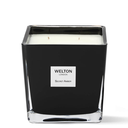 large luxury scented candle black cubic design minimalist style floral rose amber musky scent high quality home fragrance to match your interior