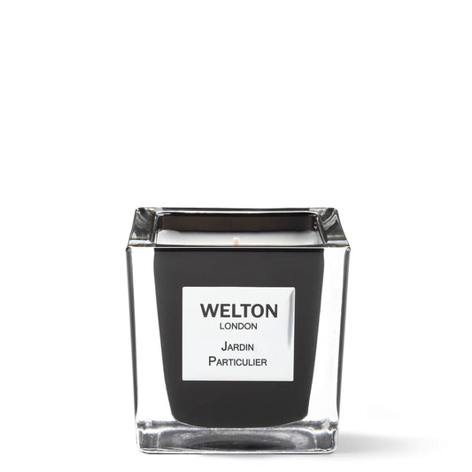 luxury scented candle black cubic design minimalist style floral amber powdery scent high quality home fragrance to match your interior